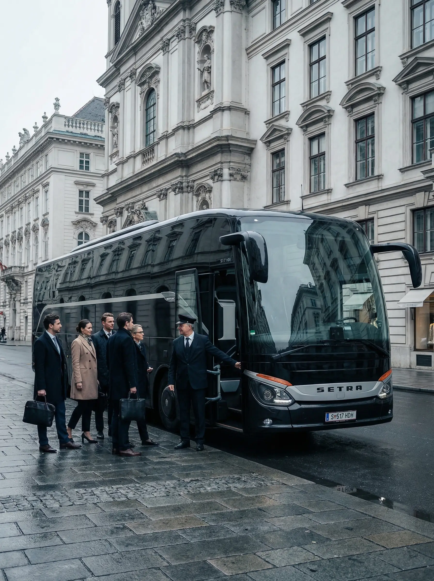 Grauer Mercedes Sprinter schraeg vor der Wiener Staatsoper